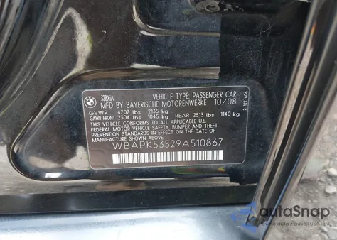 2009 BMW 328I xDrive из США, поврежденный, VIN WBAPK53529A510867